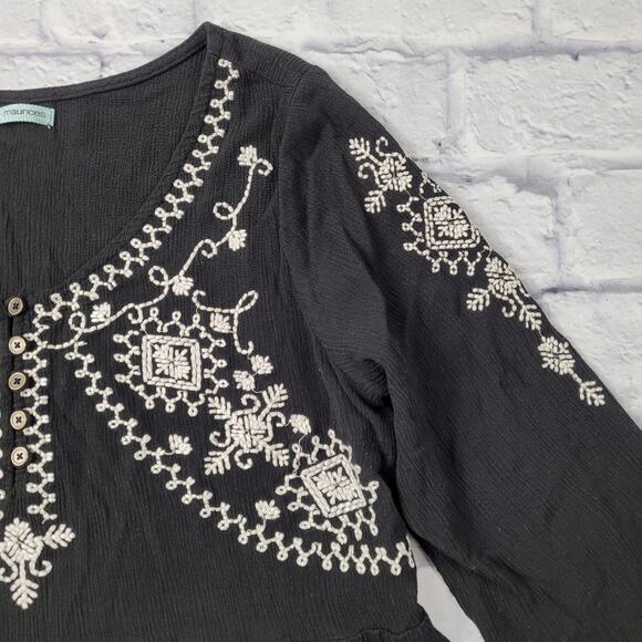 Maurices Black Boho Top with White Embroidery size Medium - Picture 6 of 12